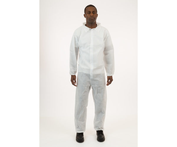 White SMS Coverall, Elastic Wrist & Ankle, Large, case of 25