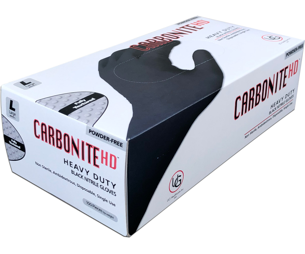 Carbonite HD Black Nitrile Gloves, Size L, Box of 100